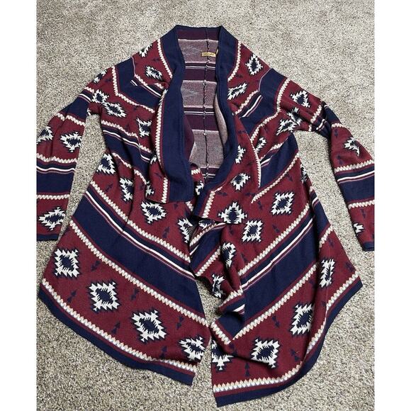 Wrangler Southwest Waterfall Open Front Cardigan Red Blue Size Large - Picture 2 of 8